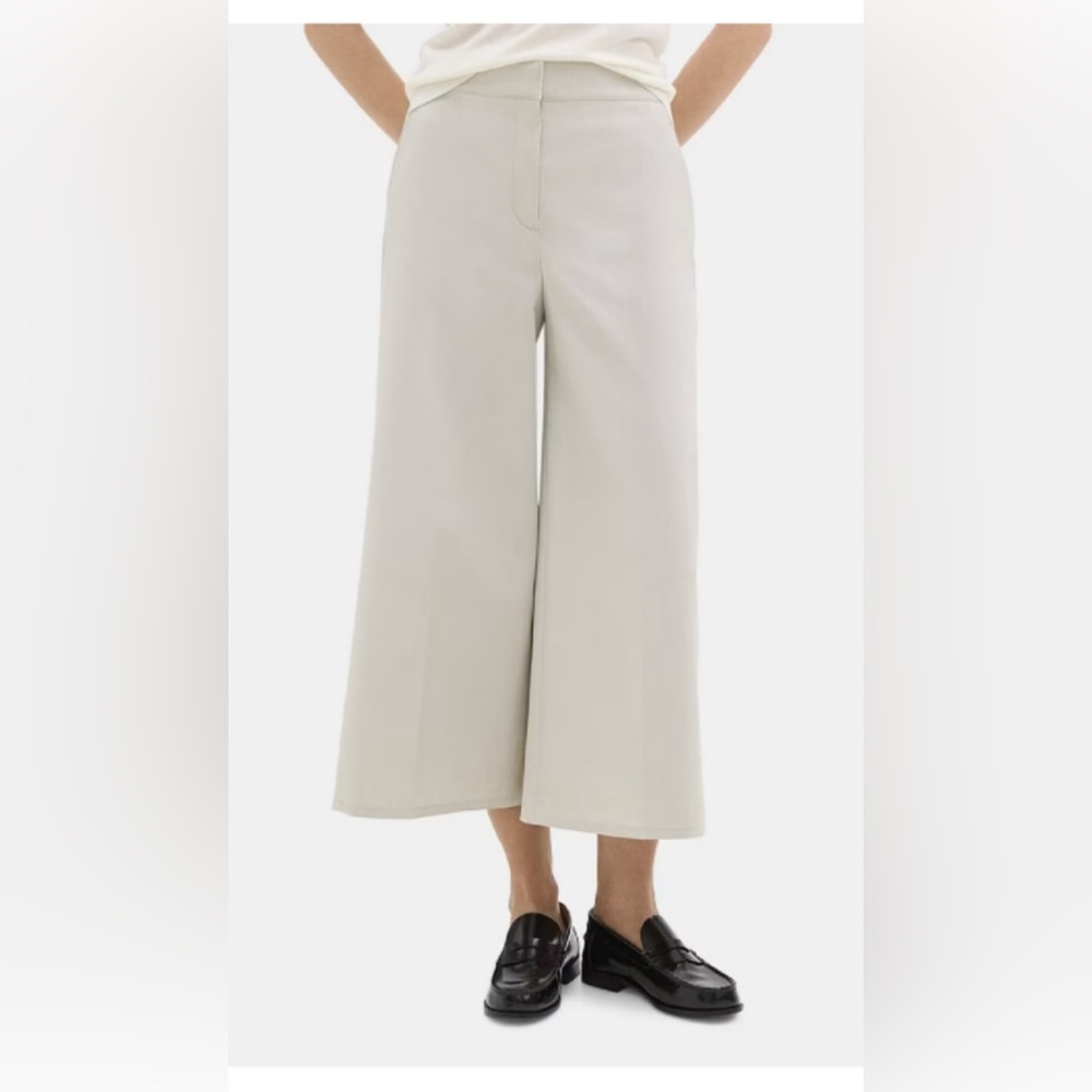 Theory Cropped Wide-Leg Pant in Neoteric Twill Limestone Cream 2